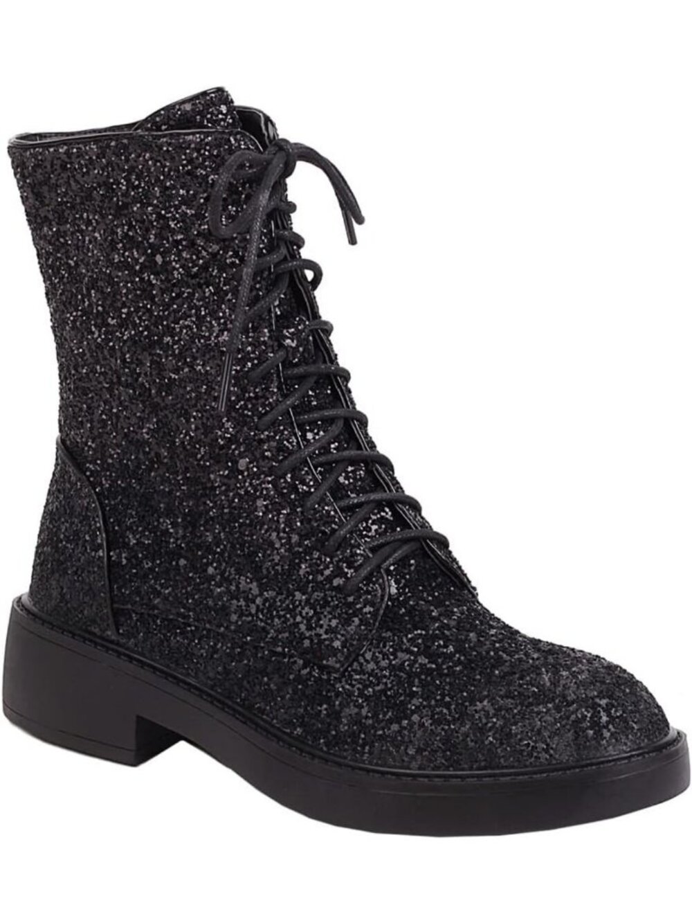 Glitter Sequin Combat Boots for Women | Chunky Low Heel Ankle Booties with